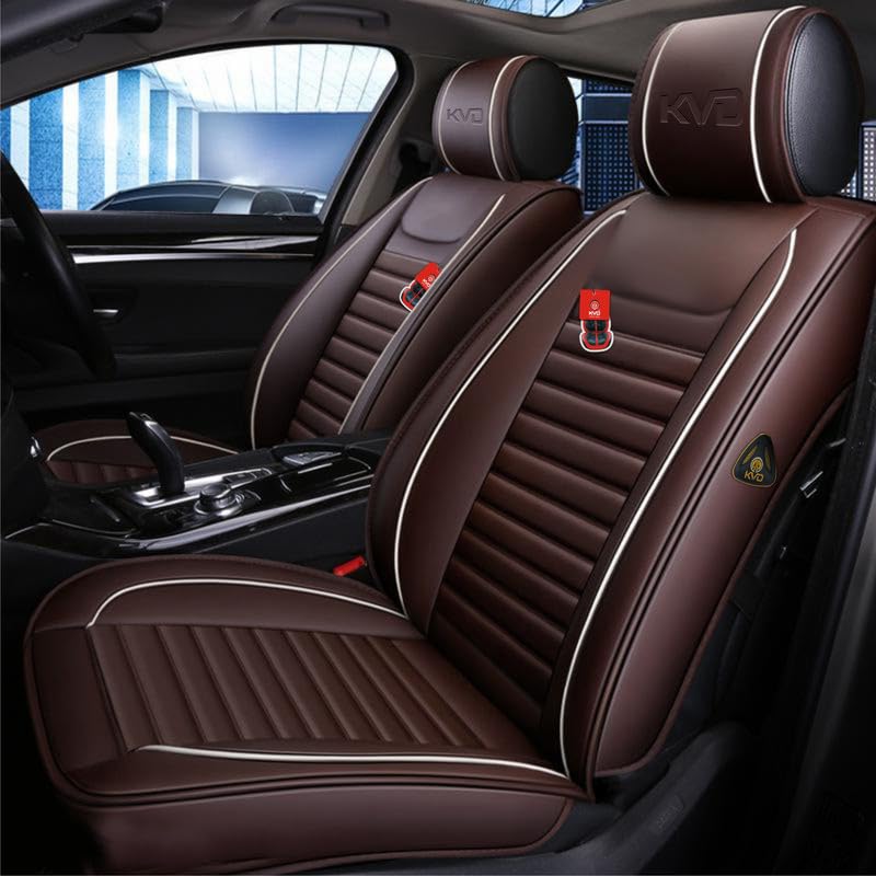 Image of KVD AUTOZONE Heavy Nappa Leather Luxury Car Seat Cover Compatible with Isuzu D-Max /V-Cross Coffee + White (5 Year Warranty) - Dz016 /119