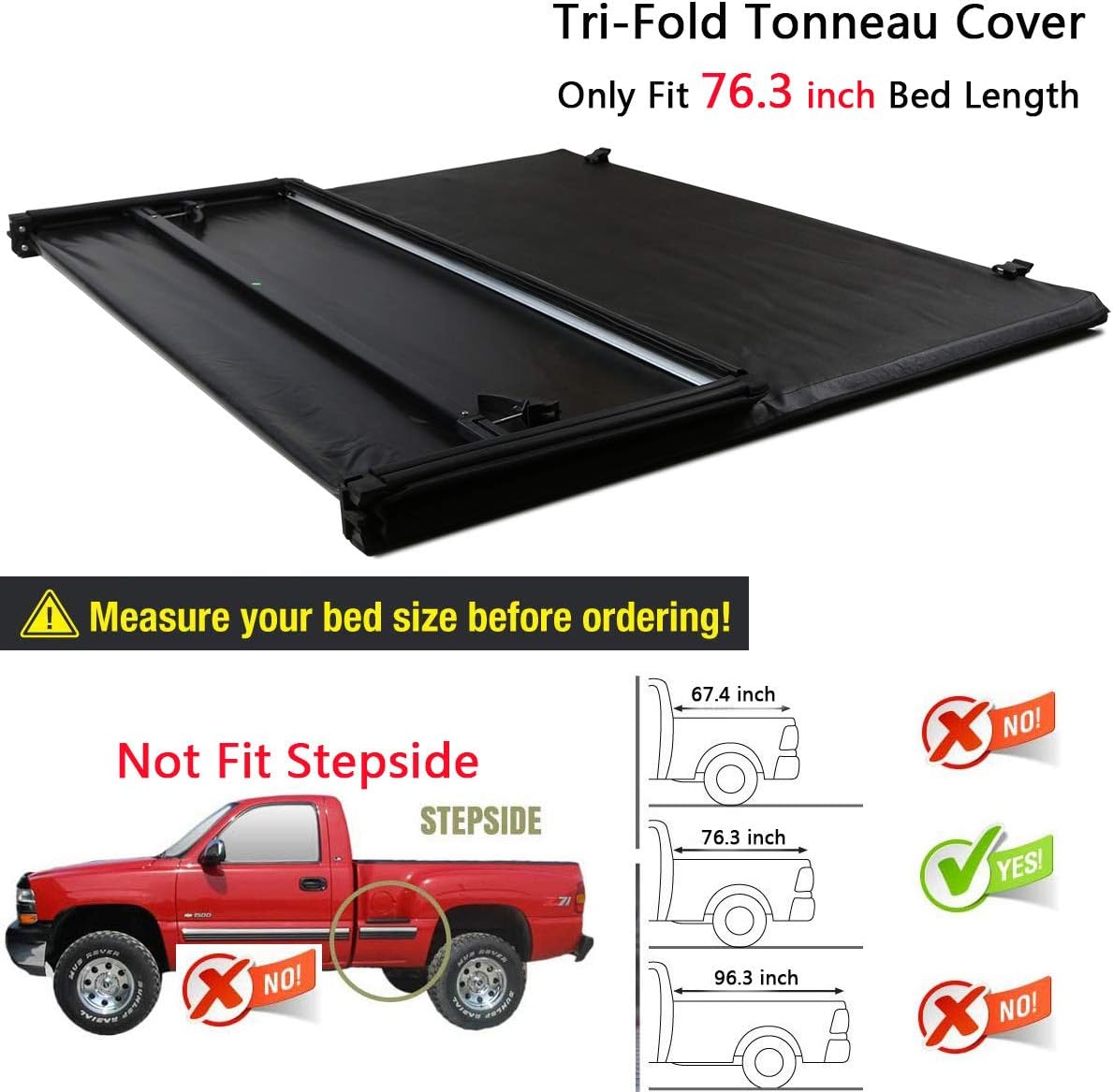 RAFTUDRIVE Assembly Lock Tri-Fold Tonneau Cover fit 2003-2008 Dodge Ram 1500/2500/3500 6.5 ft (76.3 inch) Bed, Not Fit 5.7 Ft and 8 Ft Bed