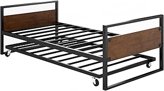 Zinus Suzanne Single Bed Frame with Trundle - Includes Steel Slat Support - No Box Spring Needed - Easy to Use & Assemble