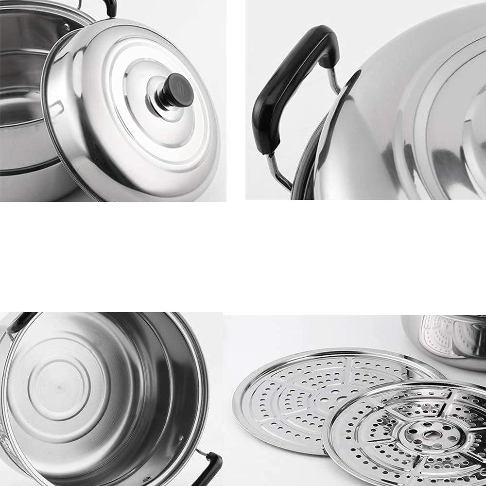 NOVSKI 28/30CM Edelstahl-Dampftopf-Set Mit Deckel, Dampfgartopf, Dampffischtopf, Großer Kommerzieller Suppentopf, Induktionskochfeld Gas Universal Suppentopf-28cm
