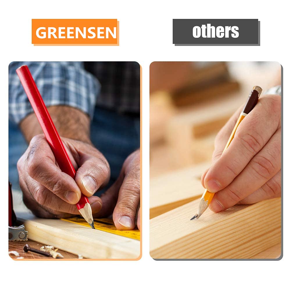 Greensen Lápiz de Carpintero Profesional, 175 mm, Juego de 72 Lápices Medianos para Marcar Materiales de Construcción de Madera