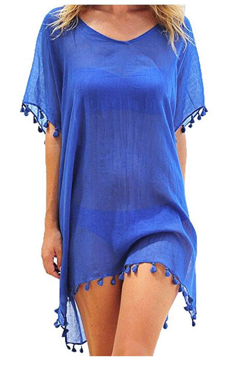 Karwuiio Womens Swimsuit Cover Ups Summer Bathing Suit V Neck Tassel Coverups Dress