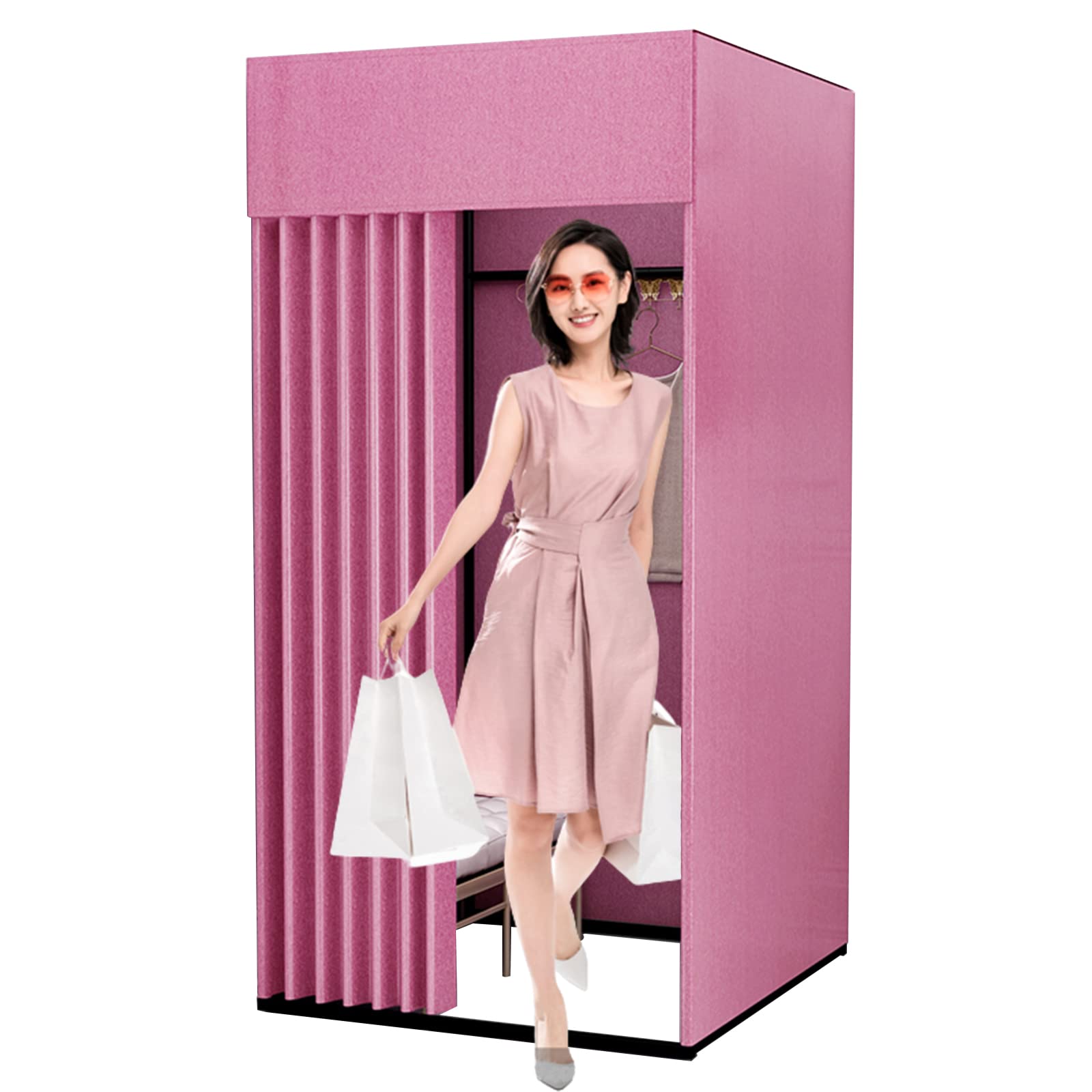 Cabine D'Essayage Portable Avec Rideaux - 85x85x200 Cm, Cadre Métal, Pour Magasins, Salons, Bureaux - Montage Facile