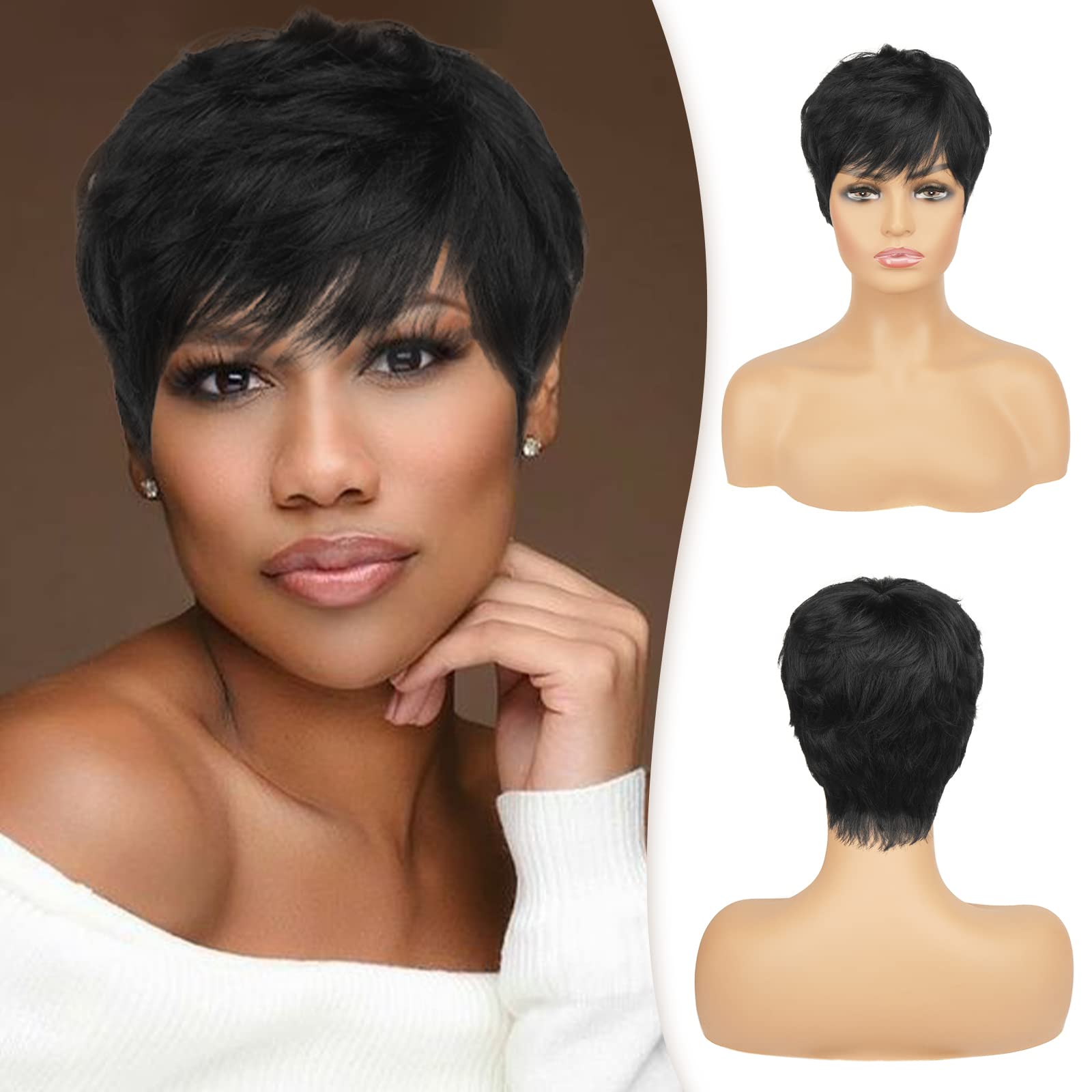 Pixie Cut Wig Human Hair Wigs Human Hair Wig with Bangs Natural Short