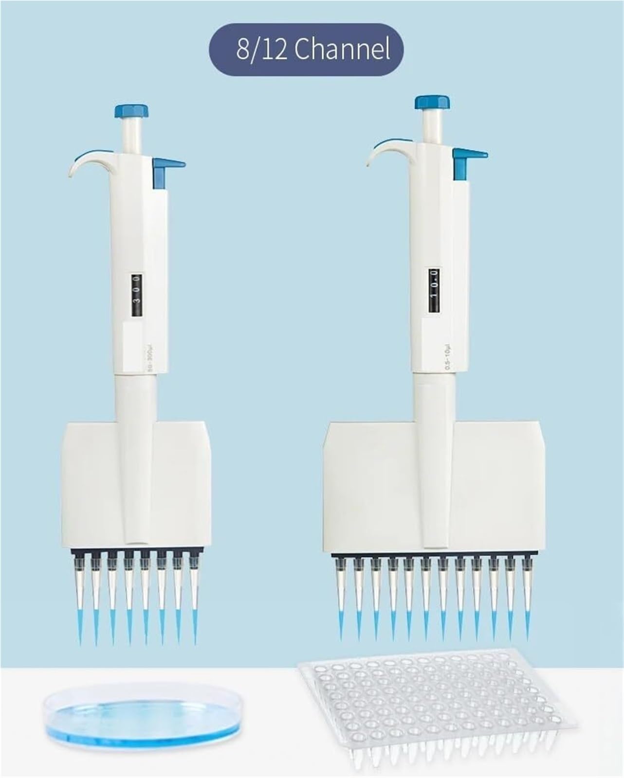 Pipety Pipeta Laboratoryjna 8-kanałowa Dezynfekcja Pipety 12 Mikropipet Ręcznych, Cyfrowych, Regulowanych, Plastikowych,Laboratorium(12 0.5-10ul)