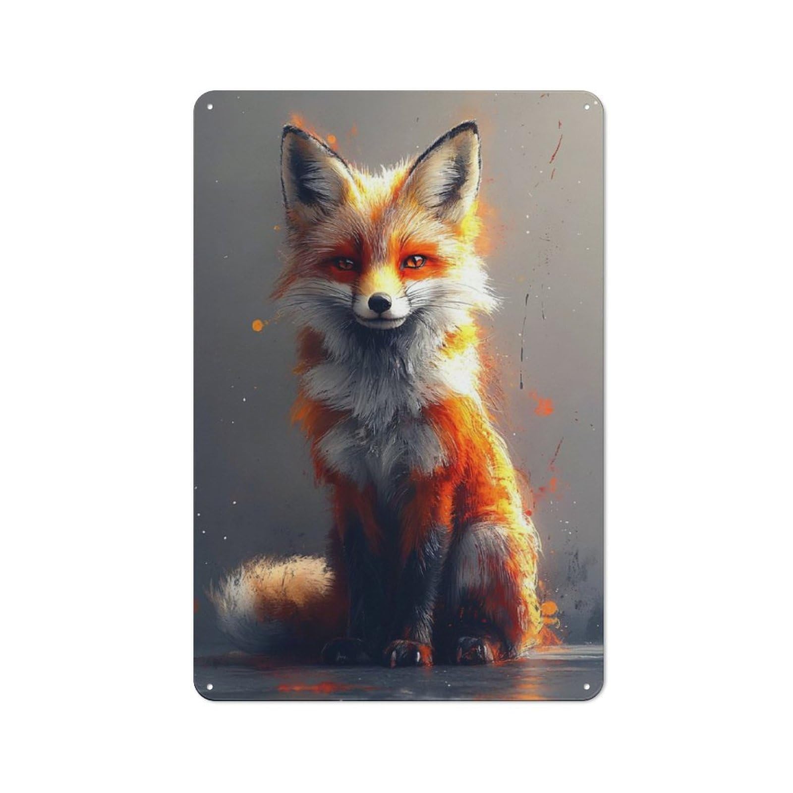 Tin Wall Plaque 30x20cm with Fiery Fox Portrait for Hobby Room Or Studio, for Themed Interiors in Hobby Rooms And Studios