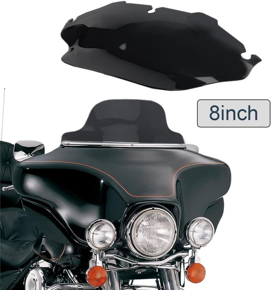 WYNMOTO Black 8" Wave Windshield Windscreen Compatible for 1996-2013 Harley Davidson Street Glide Electra Glide Ultra Classic Touring FLHT FLHTC FLHX Tri Glide 96-13