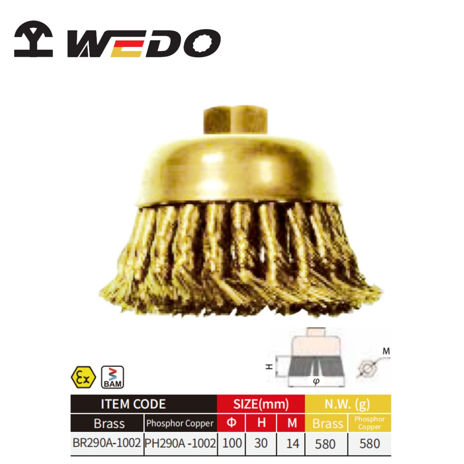 WEDO Cepillo de copa de nudo torcido estándar de 4 pulgadas, alambre de latón para metal, corrosión y pintura, amoladora, óxido de limpieza pesada, abrasivo