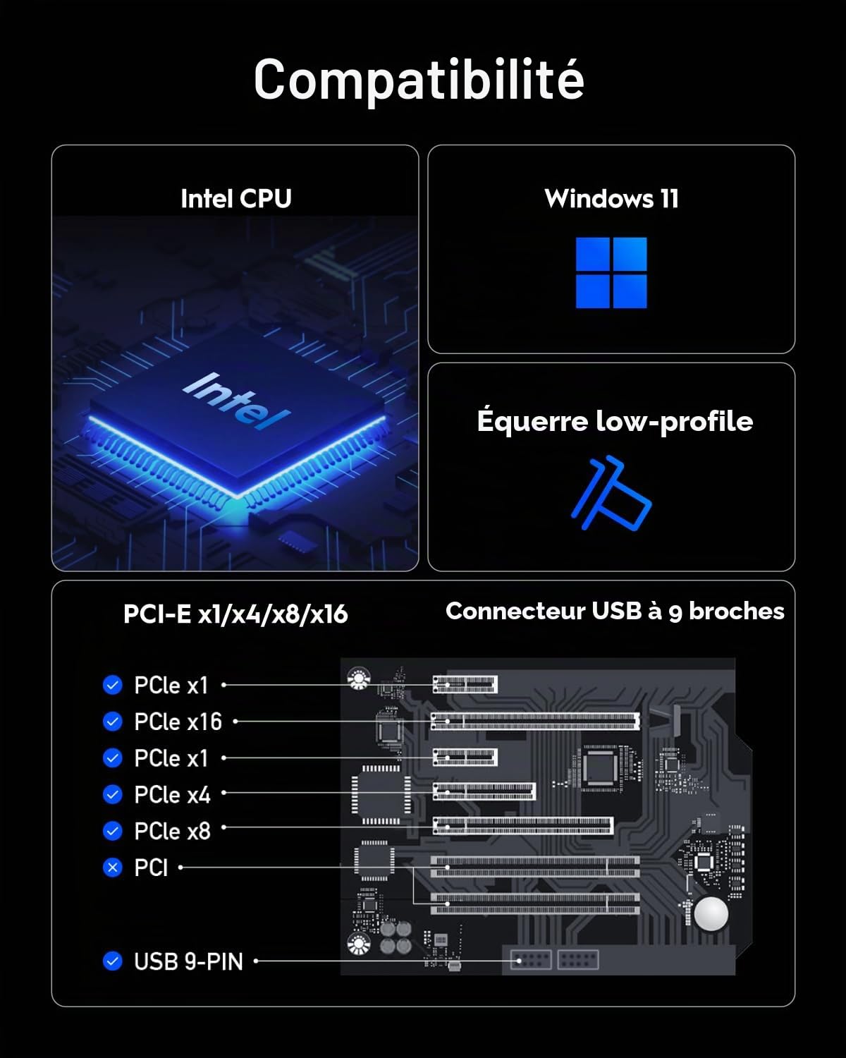 Cudy Adaptateur PCIe Wi-FI 7 / Bluetooth 5.4 BE19000 avec OFDMA, WE9300S | Clé PCI-Express WiFi 7, Bluetooth 5.4, 688 2882 5765 Mbps, Intel BE200, socle d'antenne magnétique, OFDMA, MU-MIMO, WPA3
