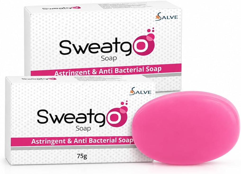 Salve Sweatgo Astringent & Anti-Bacterial Soap 75 g (Pack of 2) | Daily Cleansing Bar for Fresh & Odor-Free Skin | Suitable for Oily & Sweat-Prone Skin