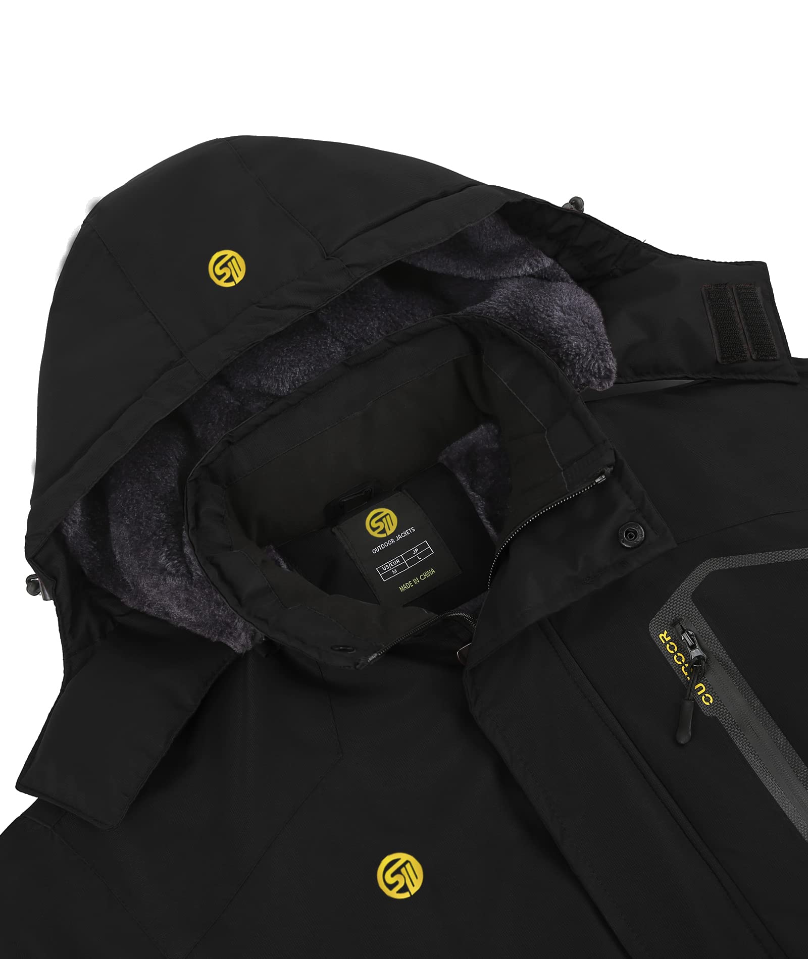 SwissWell Giacca da sci da uomo Giacca in pile spesso impermeabile Giacca a vento foderata calda Giacca con cappuccio staccabile con tasche multiple