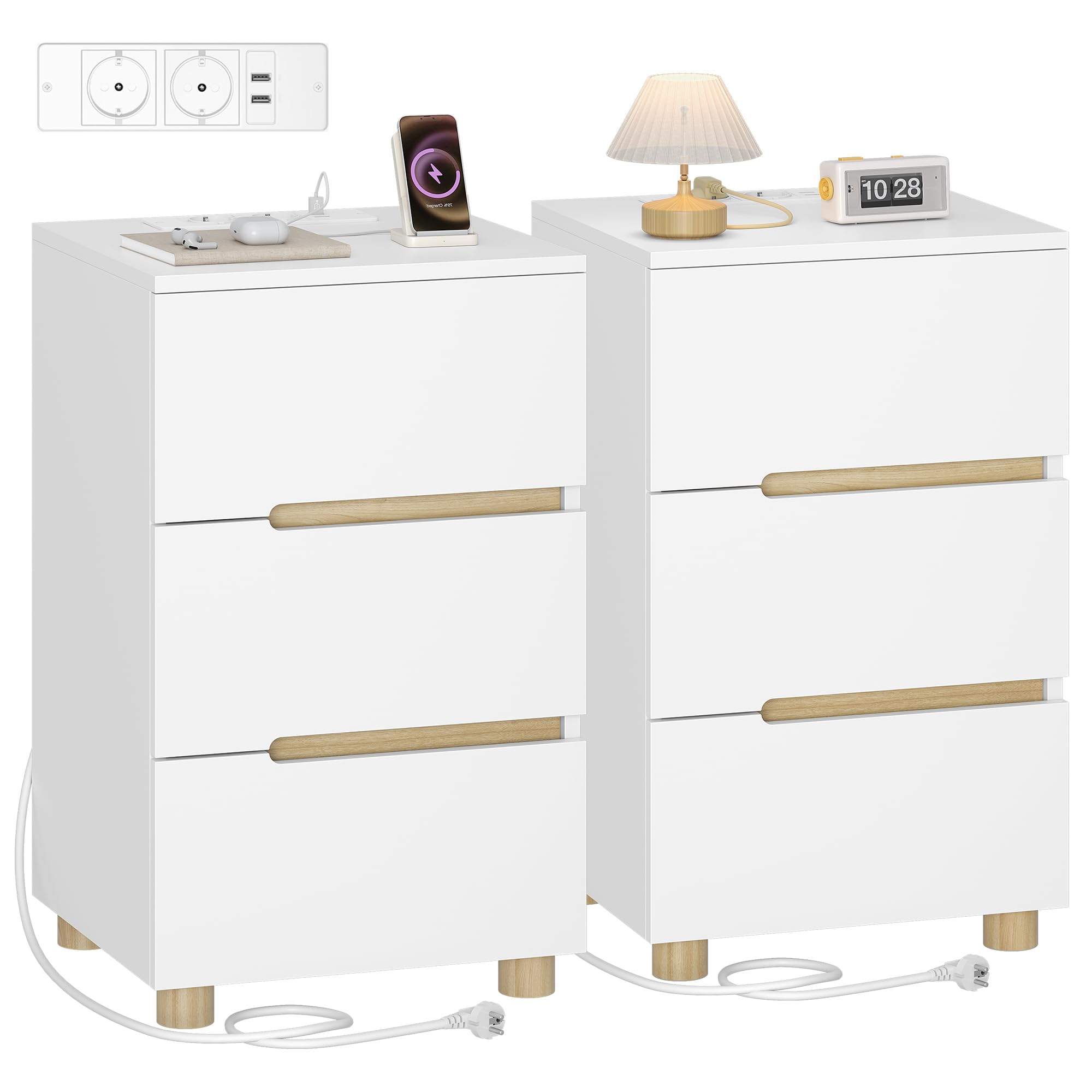 Table de chevet avec multiprise intégrée USB et AC pour recharger vos appareils