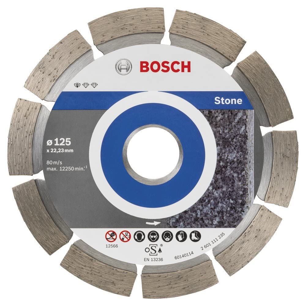 Bosch Stone, 125 x 22,23 X 1,6 x 10 mm, 10-ER paket için elmas kesim diski standartı, 2608603236