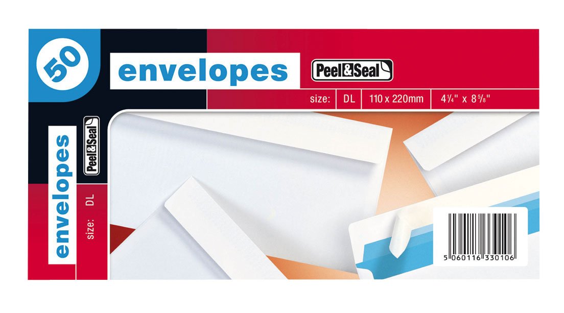 50 White Peel & Seal Envelopes DL