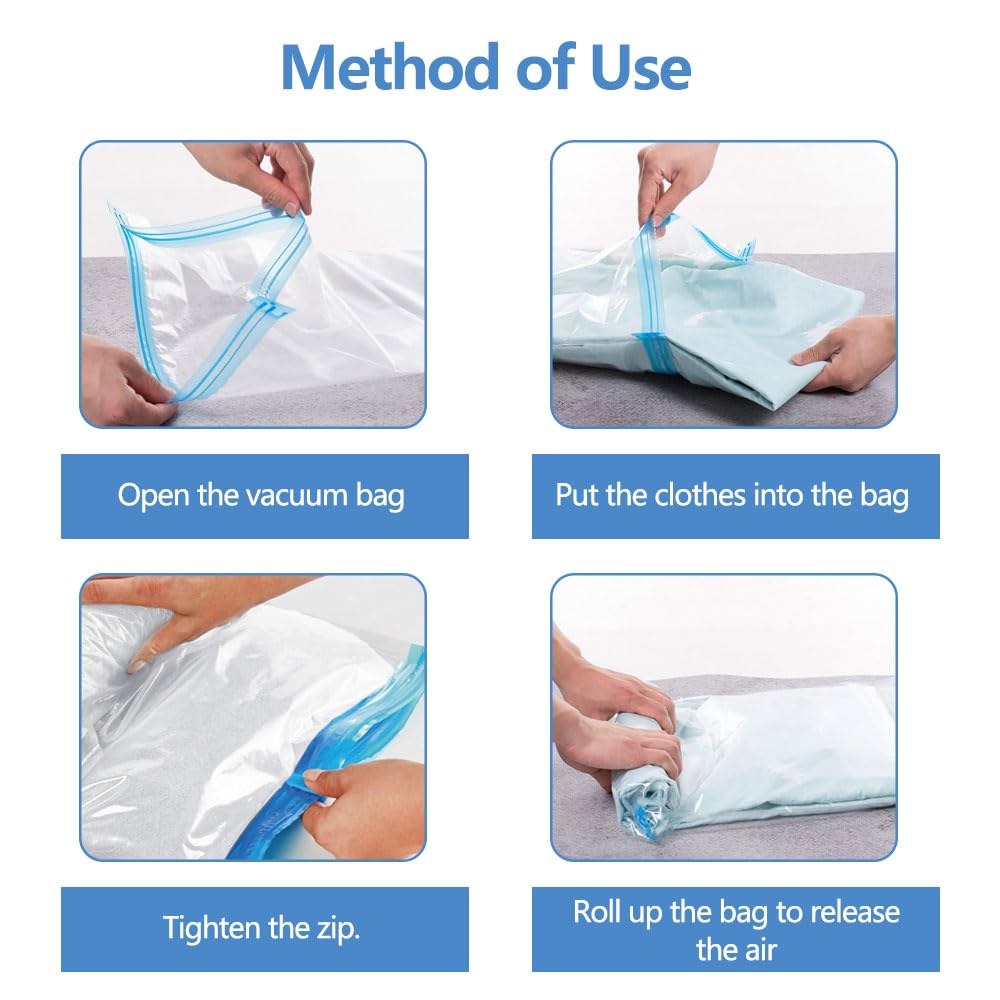 Sacs De Rangement Sous Vide 8 Pièces (50x35 Cm) - Sans Aspirateur, Réutilisables, Gain De Place 75%