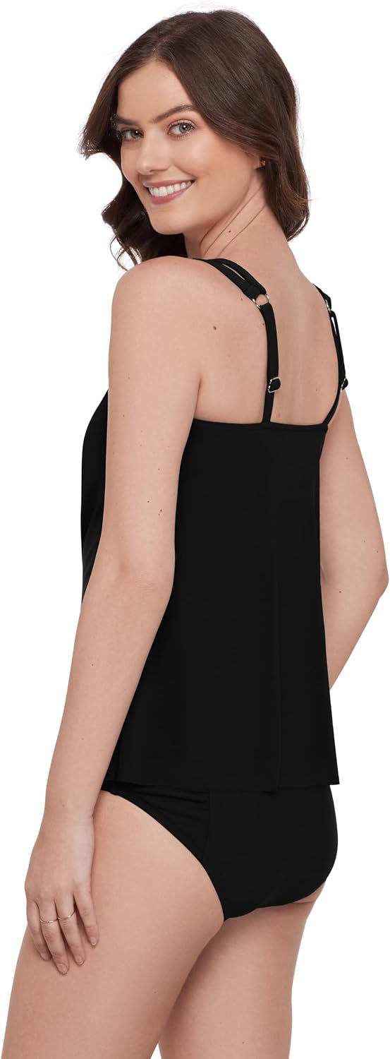 Aqua Green Women's Strappy Swing Tankini Swim Top with Ladder Trim Detail