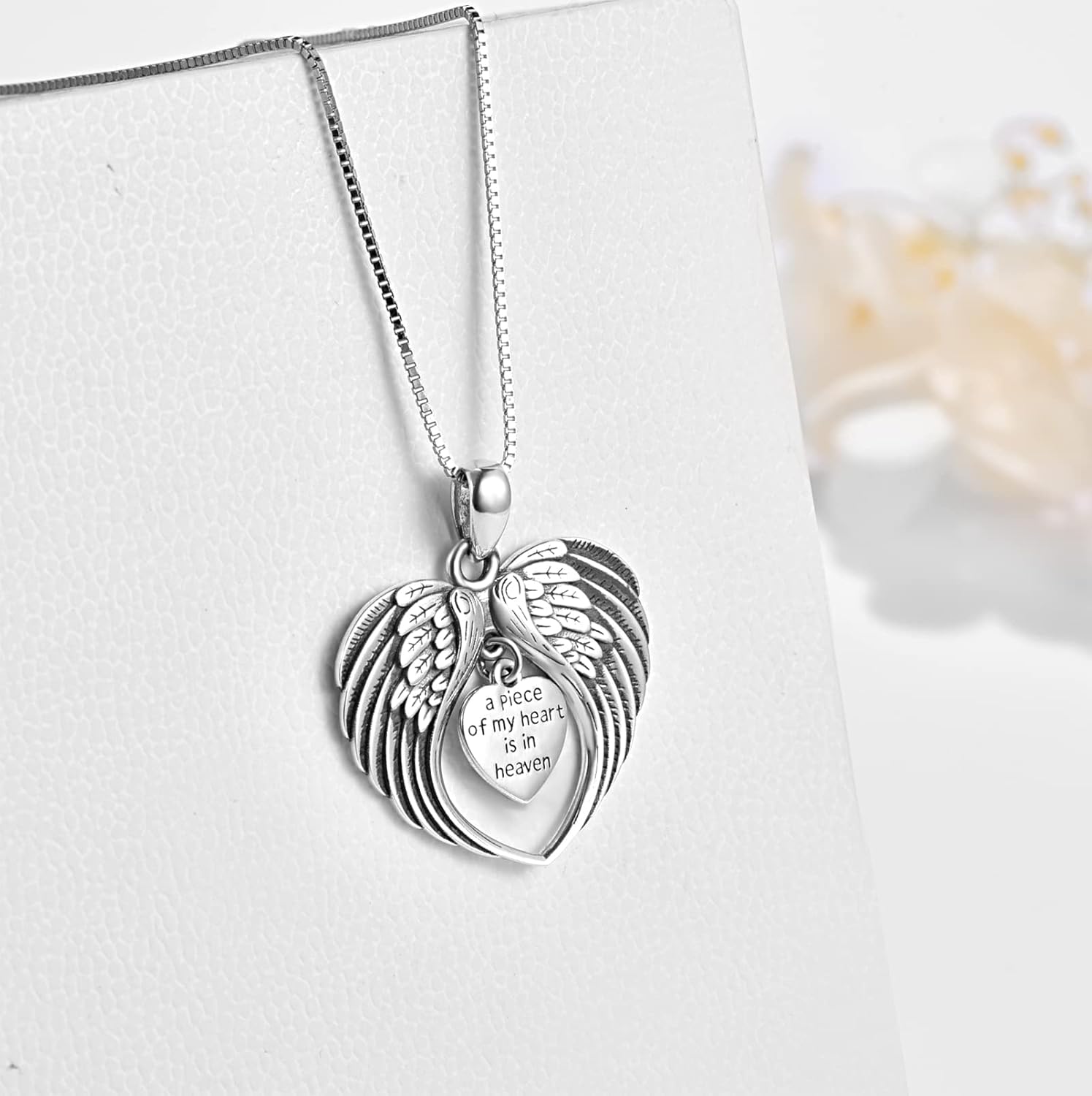 TUGHRA Memorial Necklace for Women Men, Angel Wings Heart Pendant 925 Sterling Silver A Piece of My Heart Is In Heaven Charm Necklace Sympathy Gift - Image 4