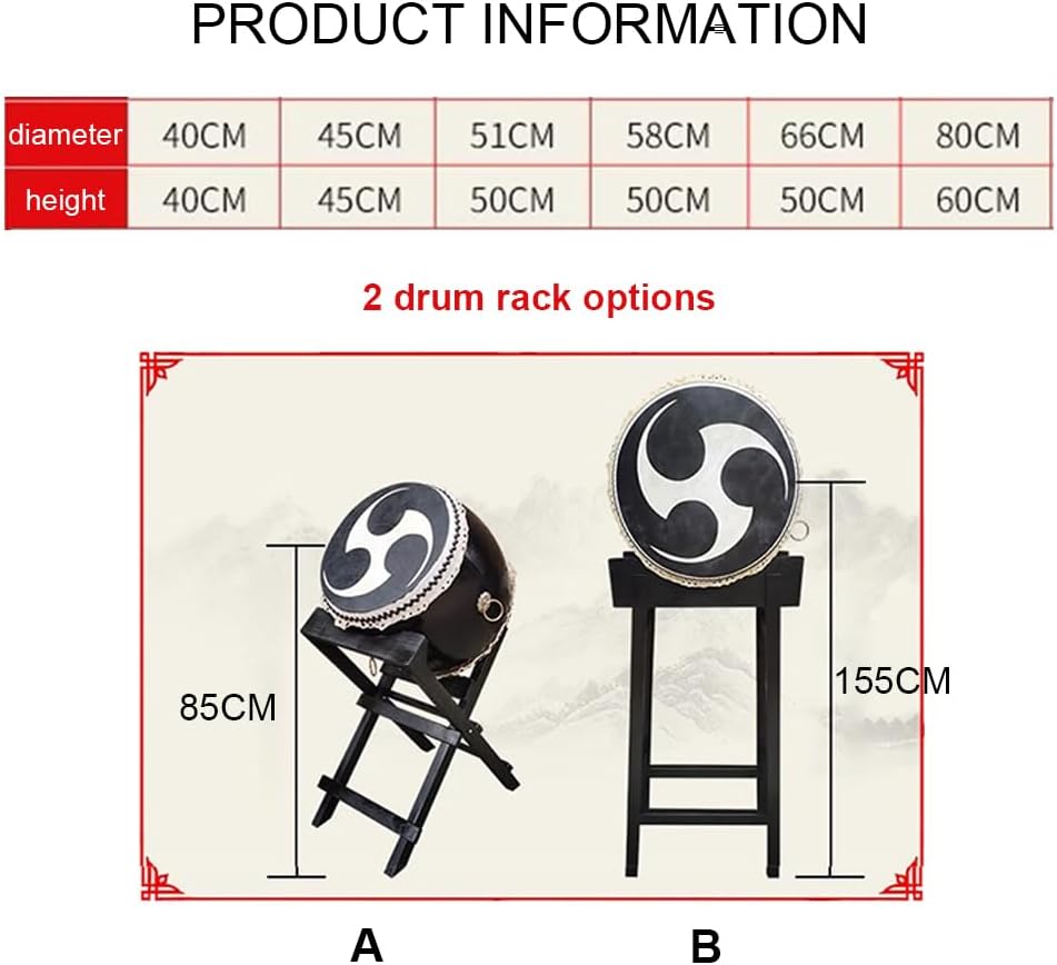 GAGALU Japanese Ghost Taiko Drum, Big Drum, Tai Chi Drum, with Wooden Drum Stand, Cowhide Drum, Upright Drum, Festival Celebration Instrument