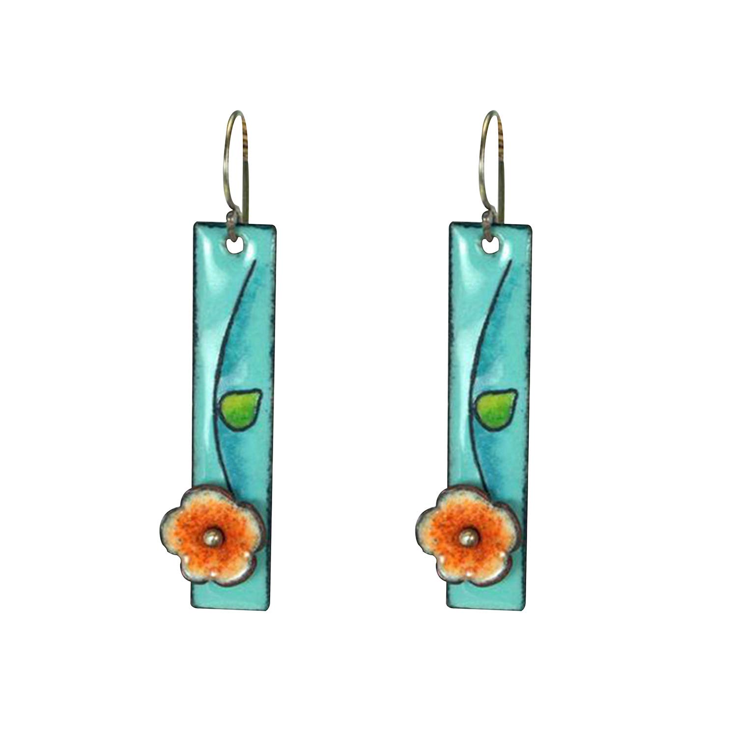 Just FollowGeometry Boho Blue Flower Drop Dangle Earrings for Women Delicate Green Leaf Earring