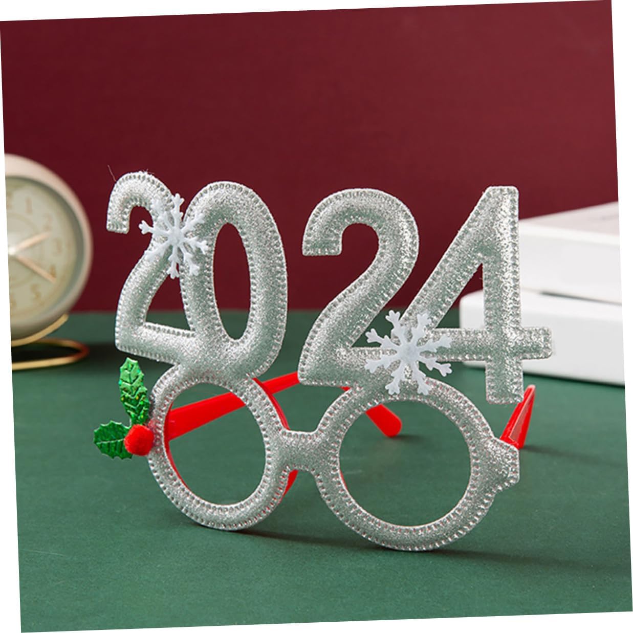 Cabilock Christmas Eyewear Props Silver Party Glasses for Adults, Photobooth Christmas Eyeglasses Accessory for Holiday Party and Festive Photo Booth