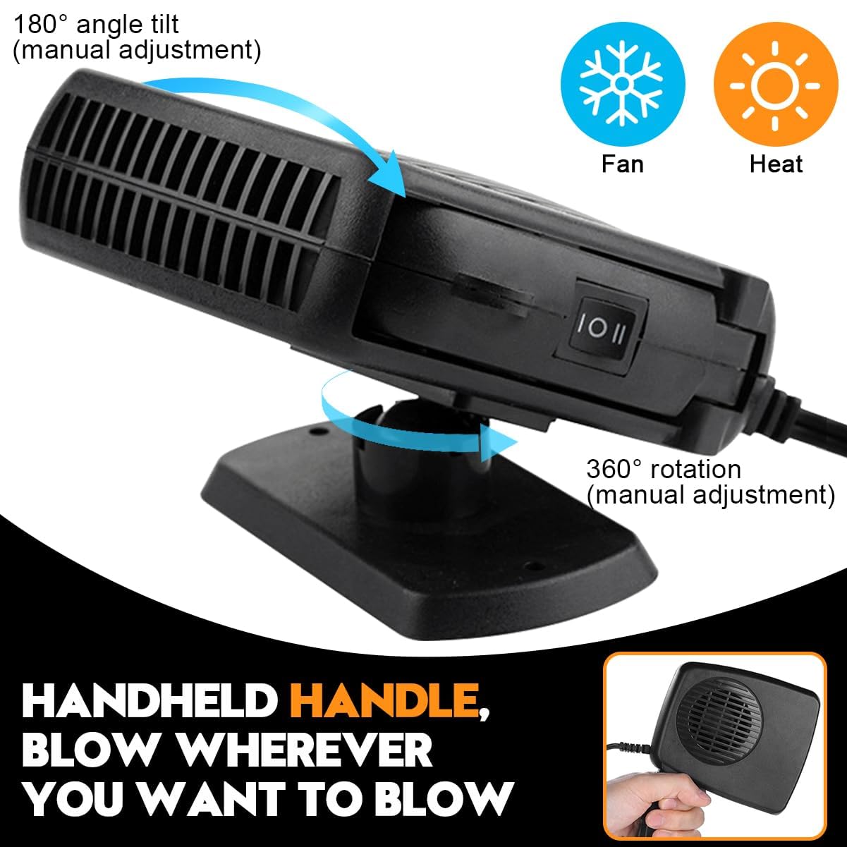 Leaflai Chauffage pour Voiture 12 V - Kit de Chauffage pour Voiture en Hiver 150 W Qui se Branche sur l'allume-Cigare Dégivreur de Voiture Mode 2 en 1 Dégivreur de Voiture pour Petites Voitures