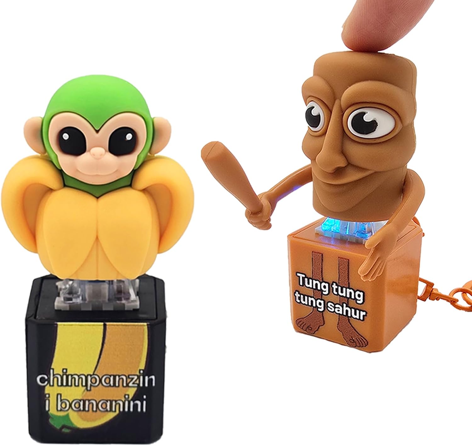 Italian Brainrot Clicker Fidget Keychain with Sound and LED Light - Tralalero Tralala Shark, Tung Tung Tung Sahur, Ballerina Capuchina | Stress Relief Toy for Adults(2pcs-Monkey&sahur)