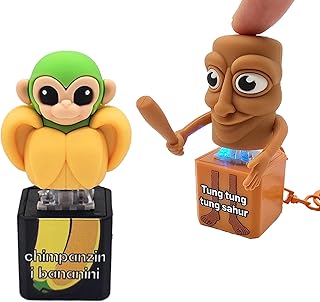Italian Brainrot Clicker Fidget Keychain with Sound and LED Light - Tralalero Tralala Shark, Tung Tung Tung Sahur, Ballerina Capuchina | Stress Relief Toy for Adults(2pcs-Monkey&sahur)