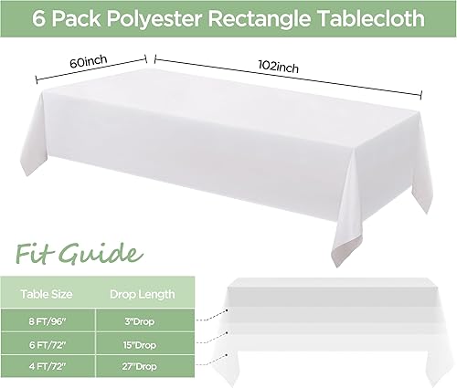 Miniatura 2 de joybest Paquete de 6 manteles de poliéster blanco de 60 x 102 pulgadas para mesas rectangulares de 6 pies, resistentes a las manchas y a las