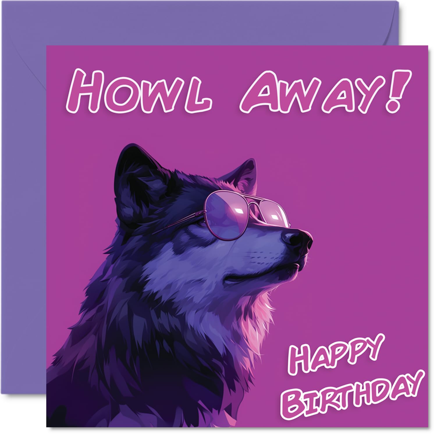 Stuff4 Funny Birthday Card, Cool Wolf Sunglasses Design, Square 145mm