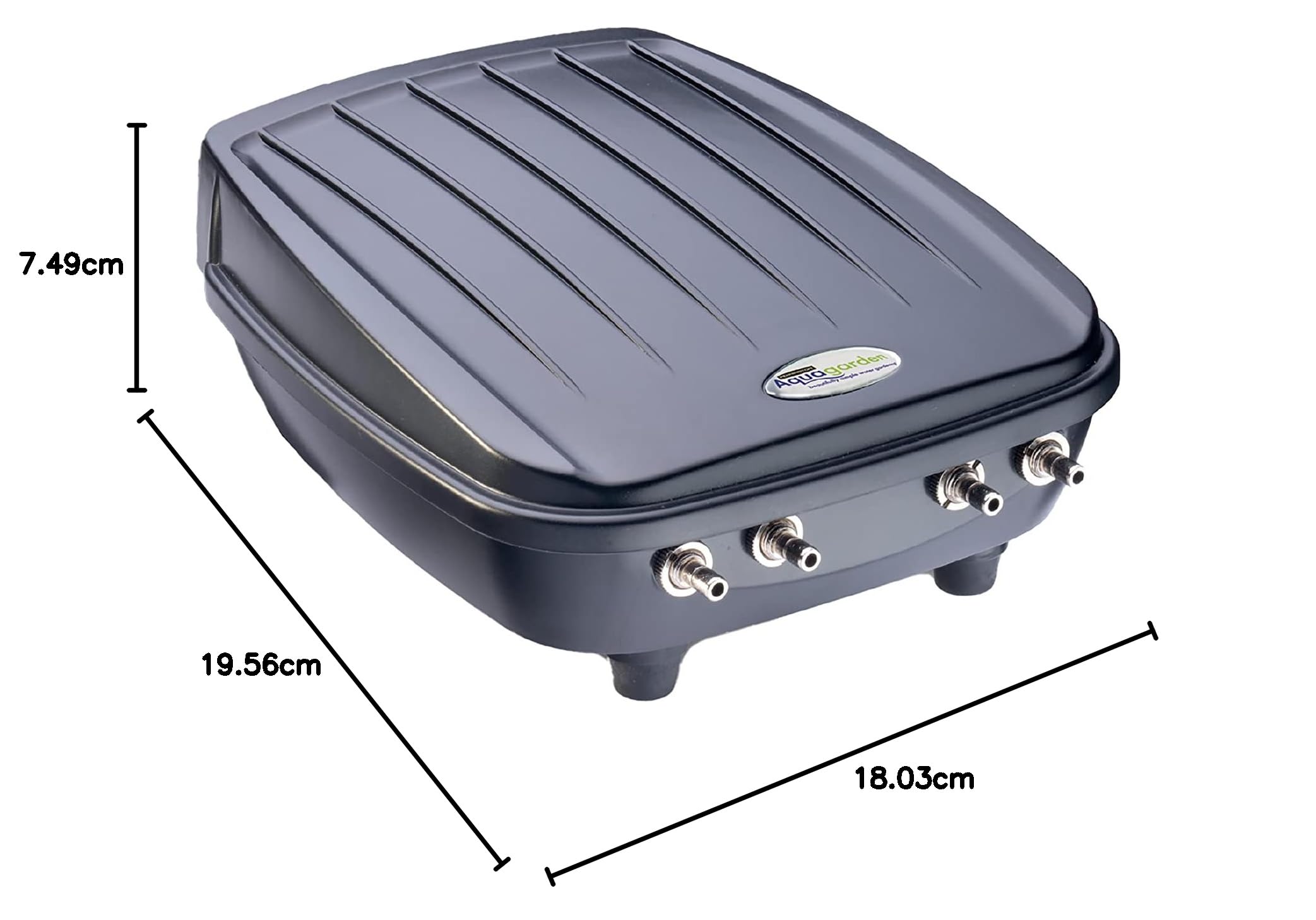 Pennington Aquagarden Kit de Bomba de Aire para Estanque, 4 Salidas, caudal de 169 galones/Hora, Negro, automático, eléctrico con Cable, 4 Piedras de Aire y 4 líneas de Aire, Adecuado para estanques