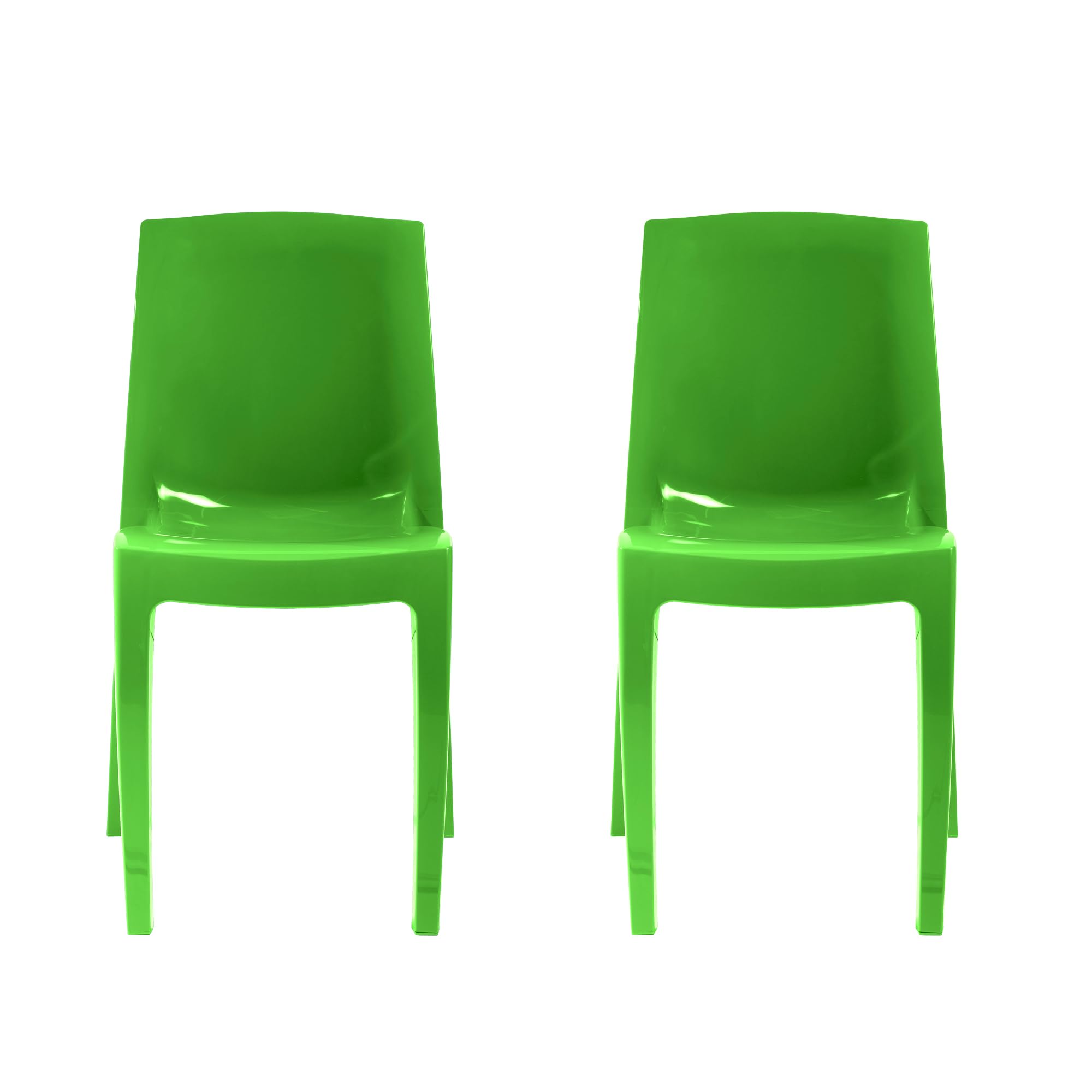 2 x Chairs Brat Green Gloss, Stackable, Recyclable, Strong, Made in UK, Durable, Stylish, Comfortable, UV Resistant | Kitchen, Living, Dining, Office, Outdoor, Café, Restaurant, College, Hotel