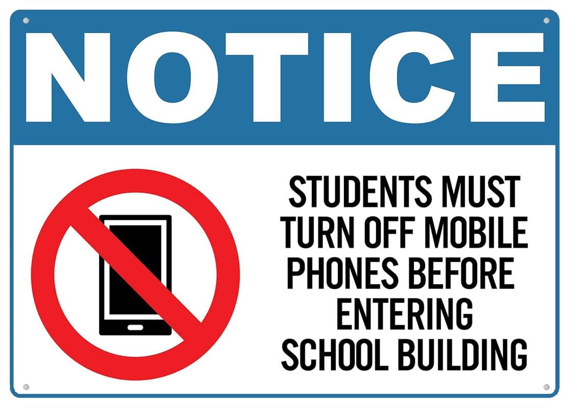 Students Must Turn Off Mobile Before Entering School Personalized Cafe Wall Decor Metal Gifts for Friends Families and Holiday Tin Sign 8x12 Inch