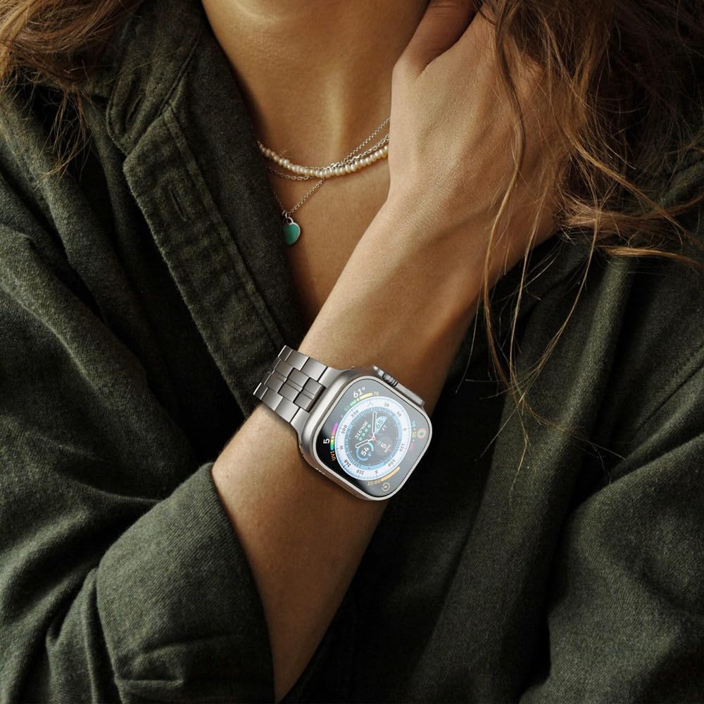 Titanium Band Compatible with Compatible with Apple Watch Ultra 2/1 49mm 46mm 45mm 44mm 42mm iWatch Ultra Series 10/9/8/7/SE/6/5/4/3, Solid Men Replacement Robust Metal Link Wristband - Image 6