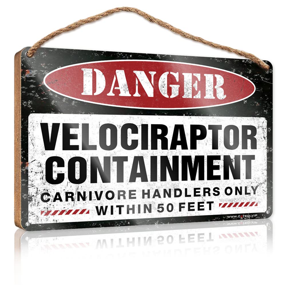 Funny Kitchen Signs Danger Velociraptor Containment Wooden Sign(23X35CM)