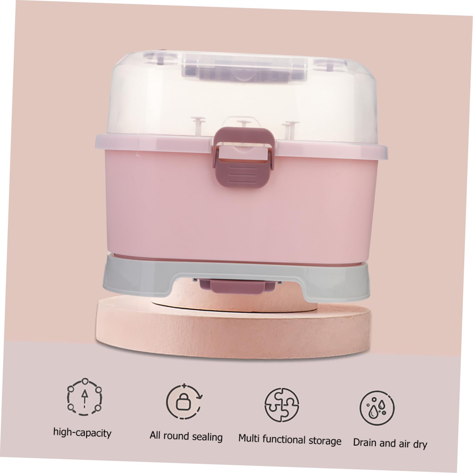 Caja de Almacenamiento para Biberones Tapa PP Rosa para Casa y Viaje