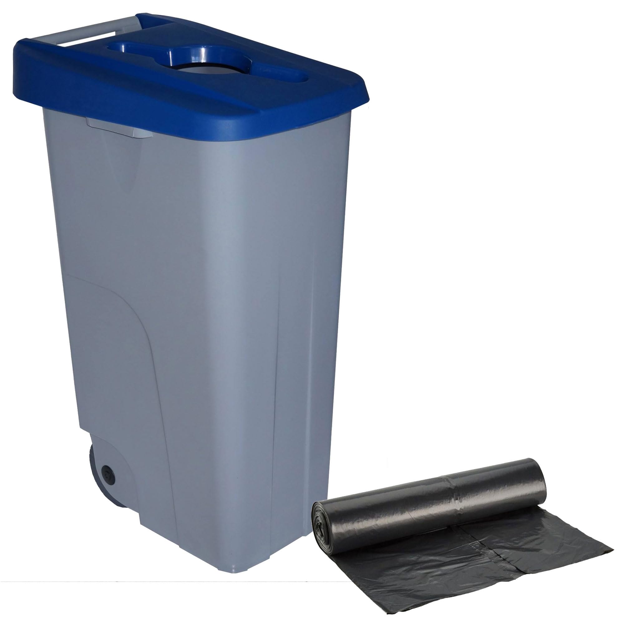 WELL HOME MOBILIARIO & DECORACIÓN Contenedor Abierto 110L Azul H.88cm + Rollo 10 bolsas de basura 120L