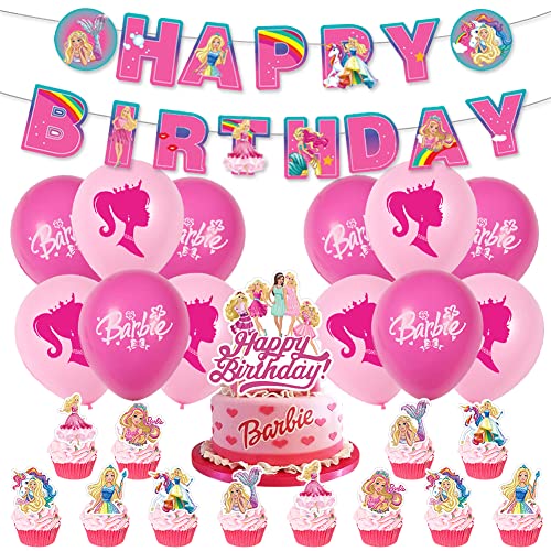 IOSCDH Decoracion Cumpleaños Barbie Globos, 27 Pcs Decoración Fiesta Princesa,Suministros para...