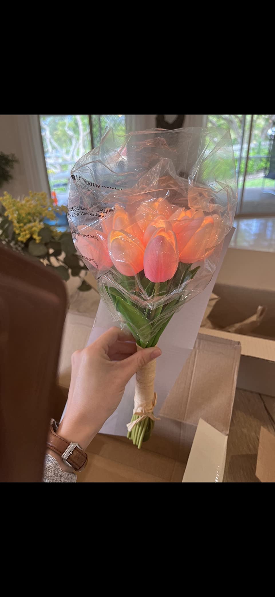 Minidiva 12 pcs Tulips Artificial Flowers with LED Light, Real Touch