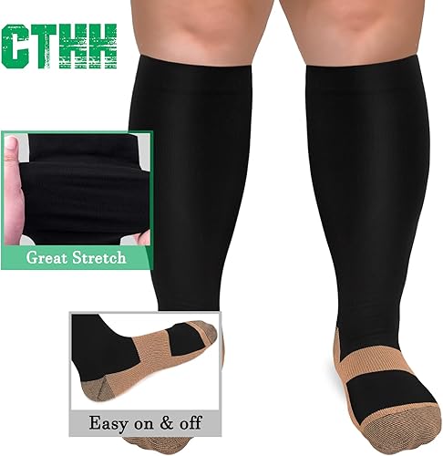 Miniatura 21 de Paquete de 3 calcetines de compresión de talla grande para mujeres y hombres, medias extra anchas hasta la rodilla para soporte de circulación