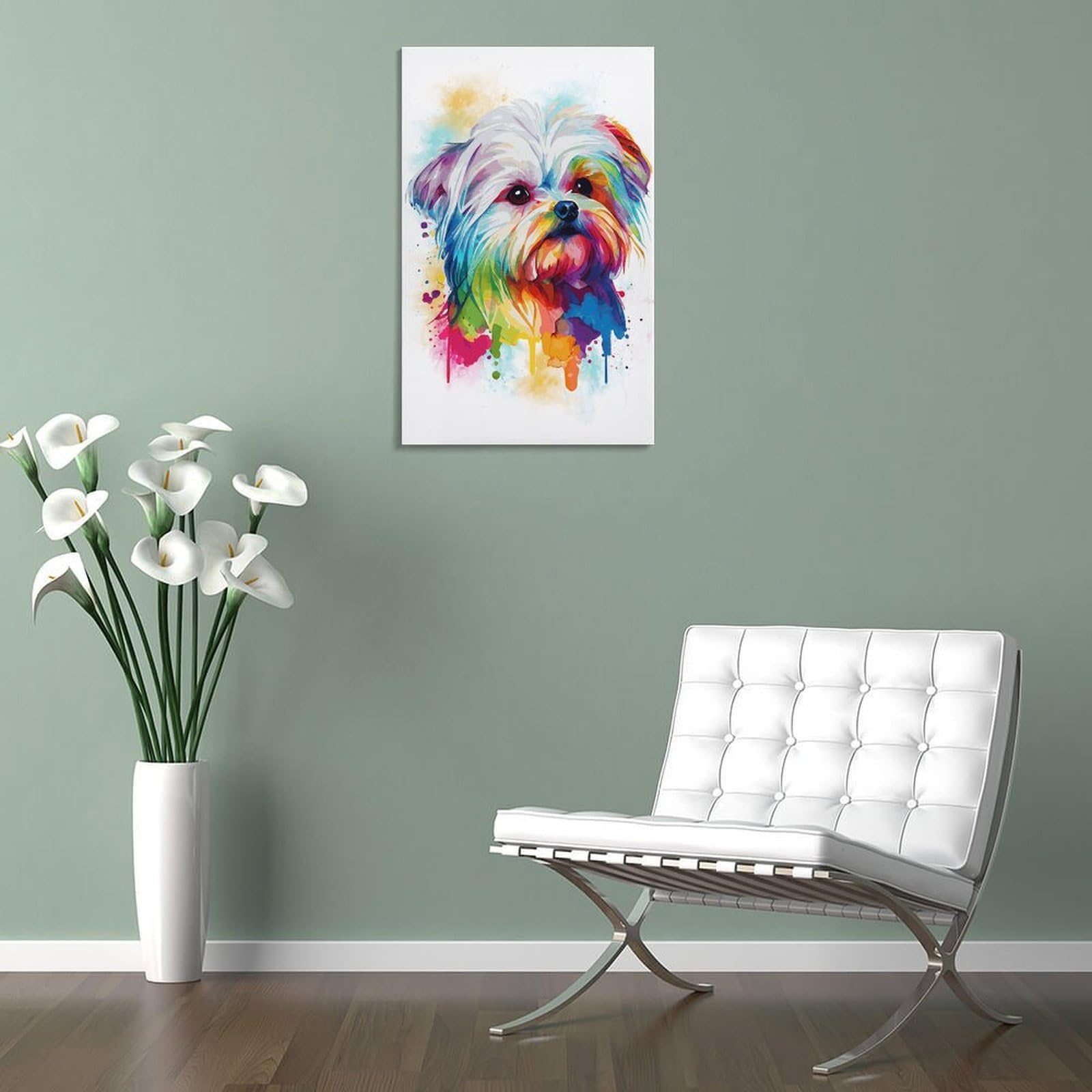 aaaaab Abstraktes Wanddekor-Poster mit Malteser-Hund, Leinwanddruck, modernes Leinwandbild, Wandbehang für Badezimmer, Wanddekoration, 50 x 75 cm