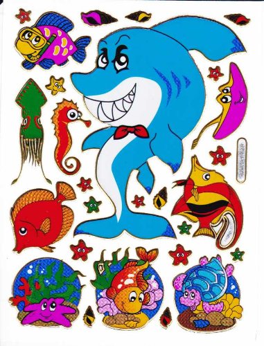 Aufkleber-Bogen Fische & Muscheln, 63 Stück, 135x100 Mm – Metallic-glitzernd