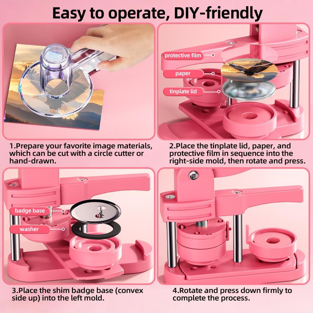 Freeingbag 58mm (2.25”) Button Maker Press Kit – DIY Pin & Badge Maker Machine with 100 Button Parts, Starter Supplies & Accessories (58mm-Dark Purple)