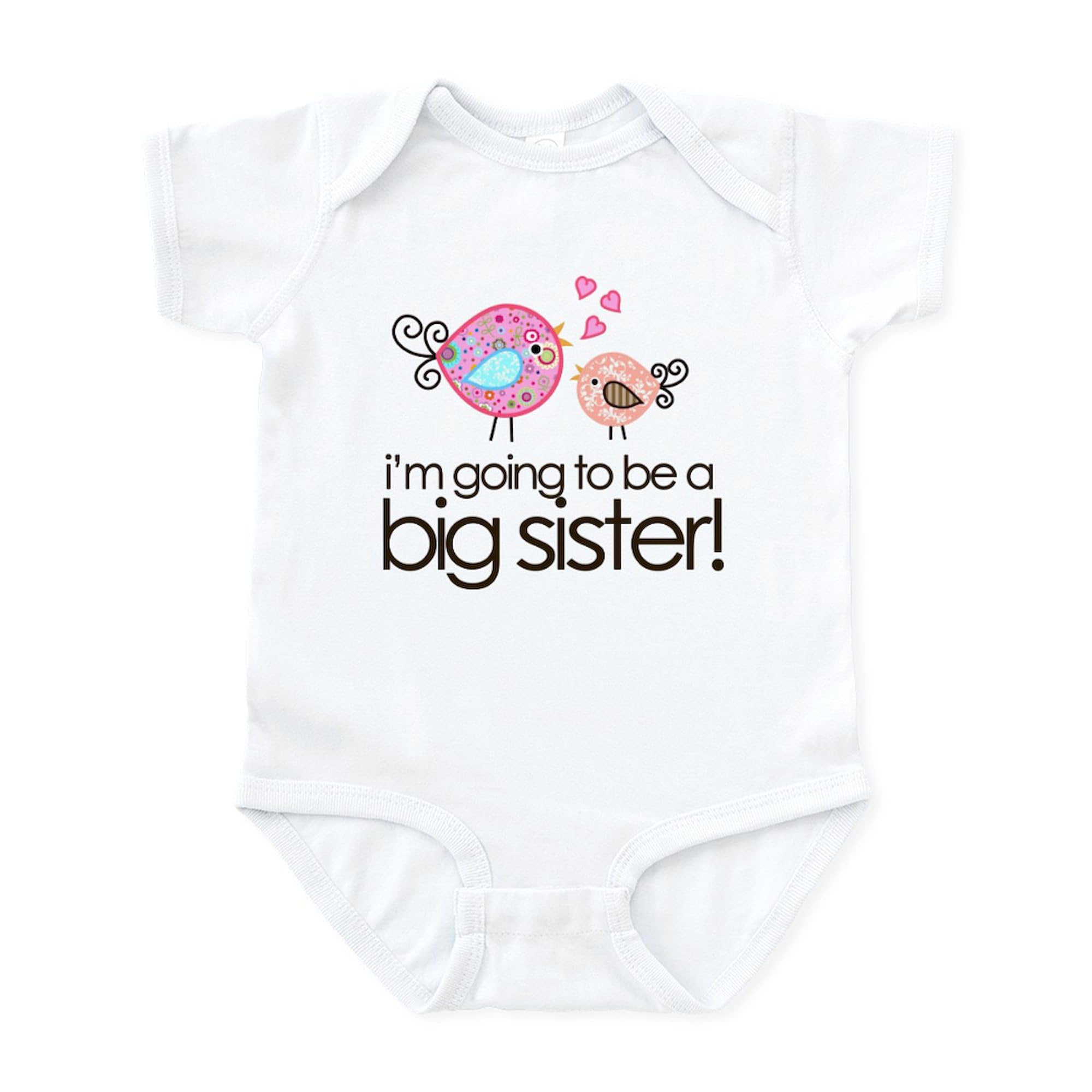 CafePress I'm Going to Be Big Sister Whimsy Bird Infant Body Cute Infant Bodysuit Baby Romper Cloud White