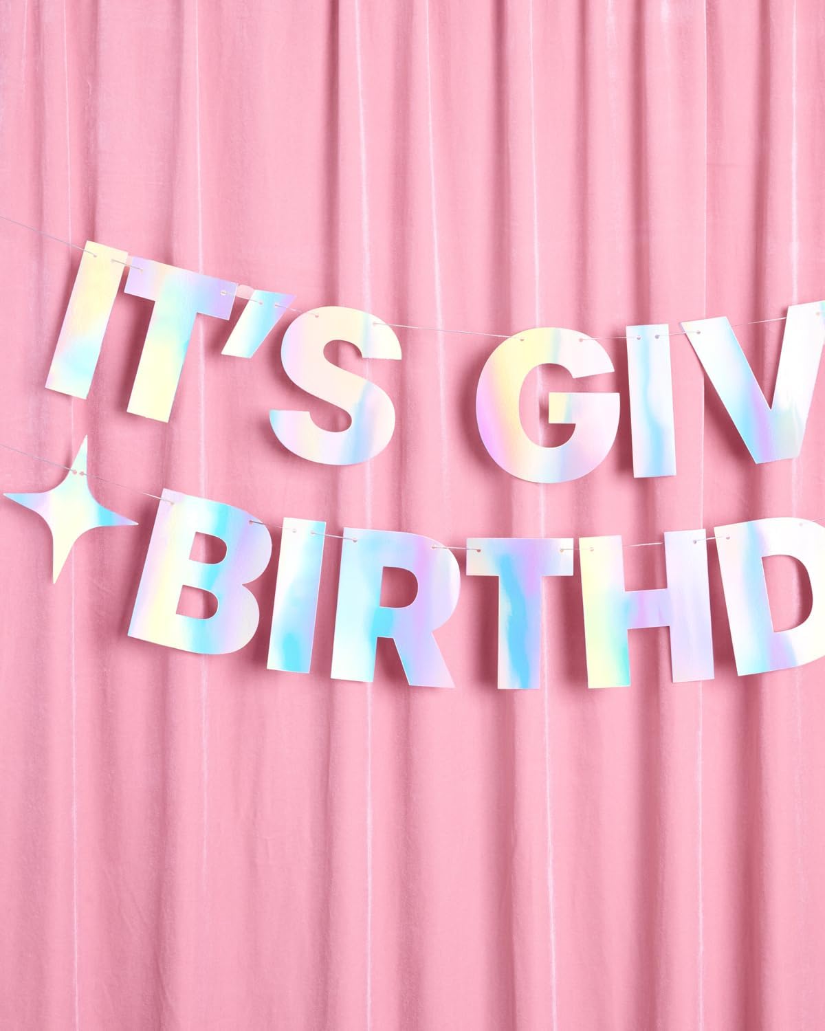 xo, Fetti It's Giving Birthday Banner, Pre-strung, Iridescent Foil - 3 Ft. | Fun Birthday Party Decorations, 21st Bday Supplies, HBD, Sweet 16, Cute Girl Gift, Photobooth Backdrop