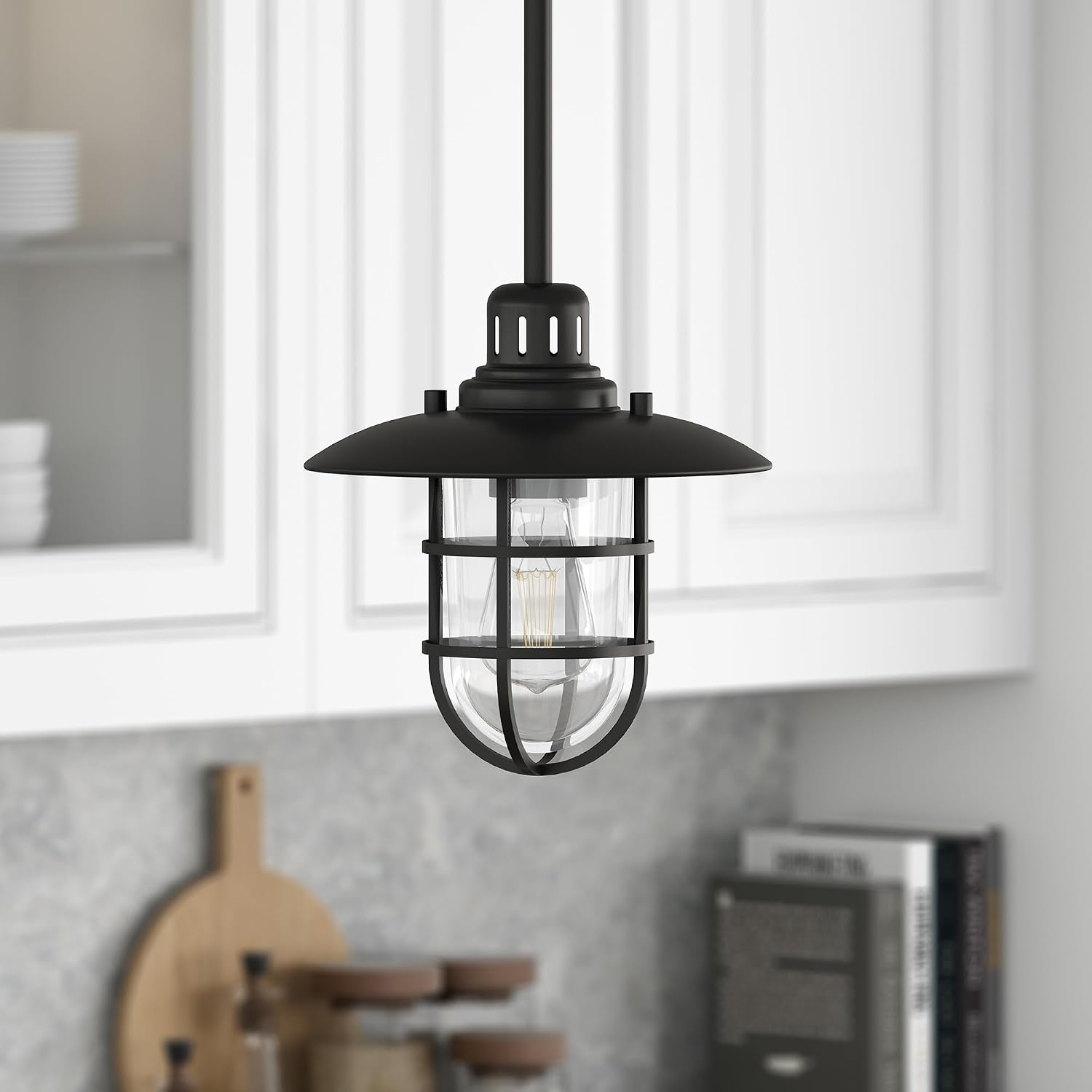 Bay 8.25" Wide Lantern Pendant with Glass/Metal Shade in Blackened Bronze/Clear