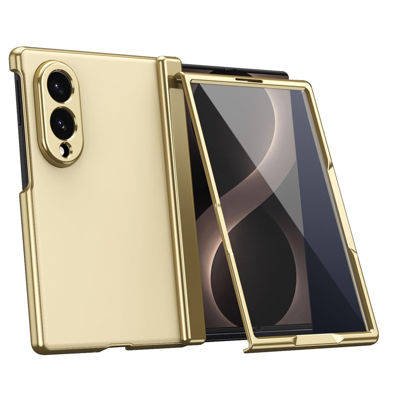 Custodia Placcata For Samsung Galaxy Z Fold 8, Protezione Pellicola Proteggi Schermo In Vetro Temperato Satinato Cover Fotocamera Resistente Ai Graffi Custodia Anti-impronte(Gold)