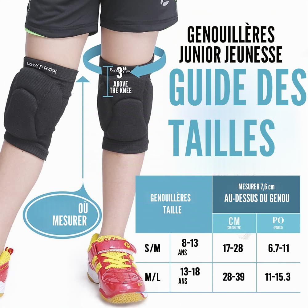 Bodyprox Genouillères de volleyball pour jeunes adolescents 1 paire Noir 13-18 Years