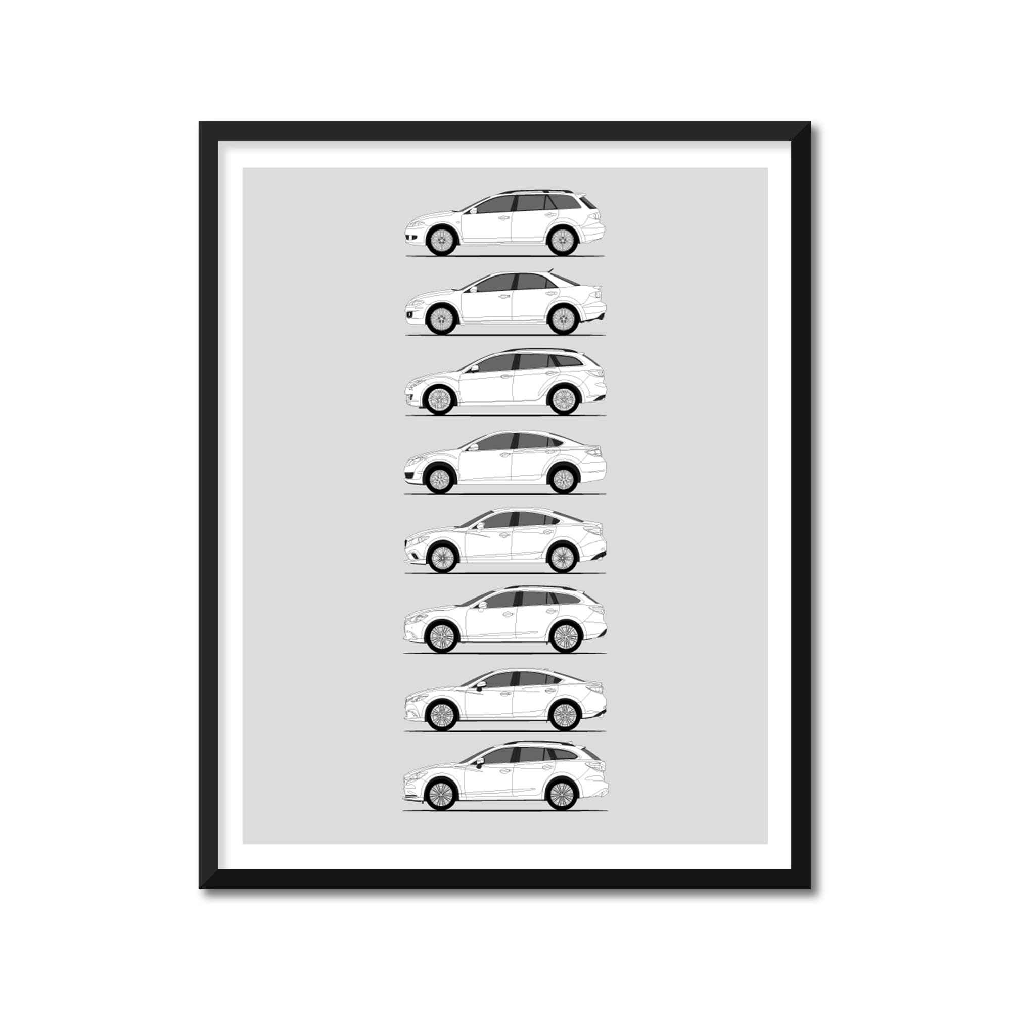 Custom Car Posters Handmade Poster compatible with History of Mazda 6 Print Wall Art Decor of Mazda 6 Mazdaspeed GG1 GH1 GJ1 Generations History Evolution - A3 (29.7 x 42 cm) (Unframed) Lustre Print