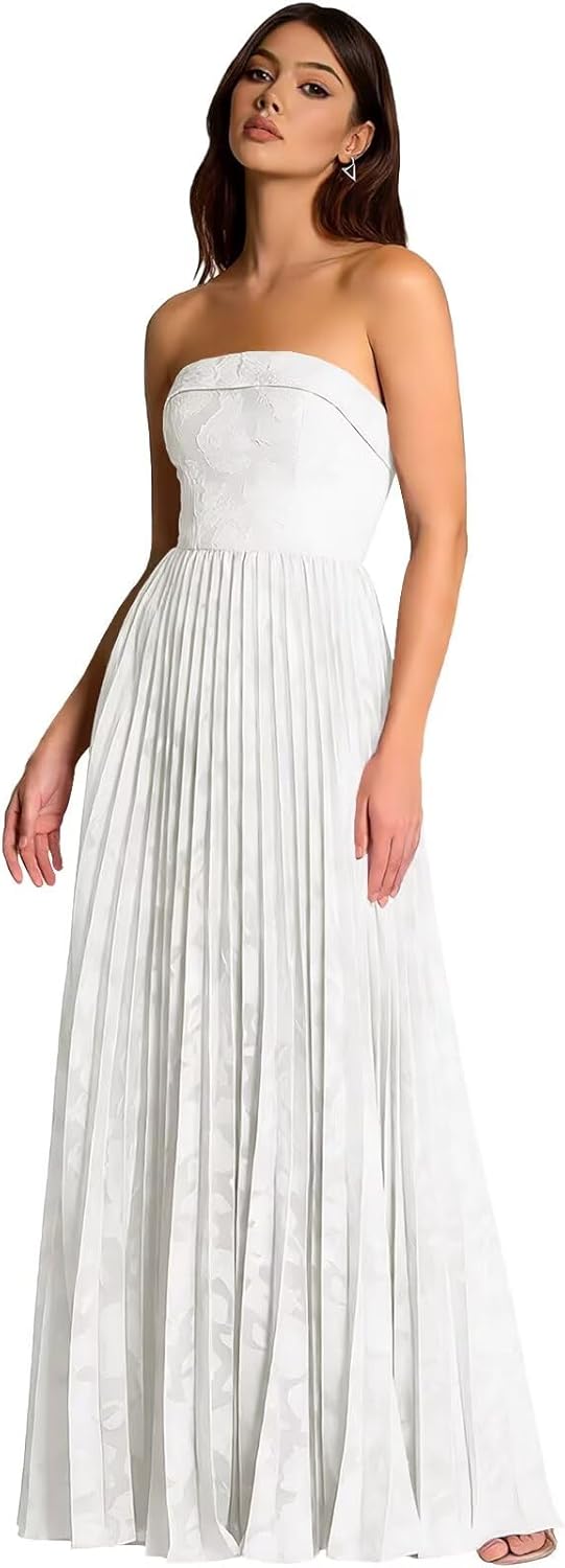 Strapless Womens Bridesmaid Dresses for Wedding Guest Long Satin Jacquard Pleated Maxi Teens Prom Dresses 2026