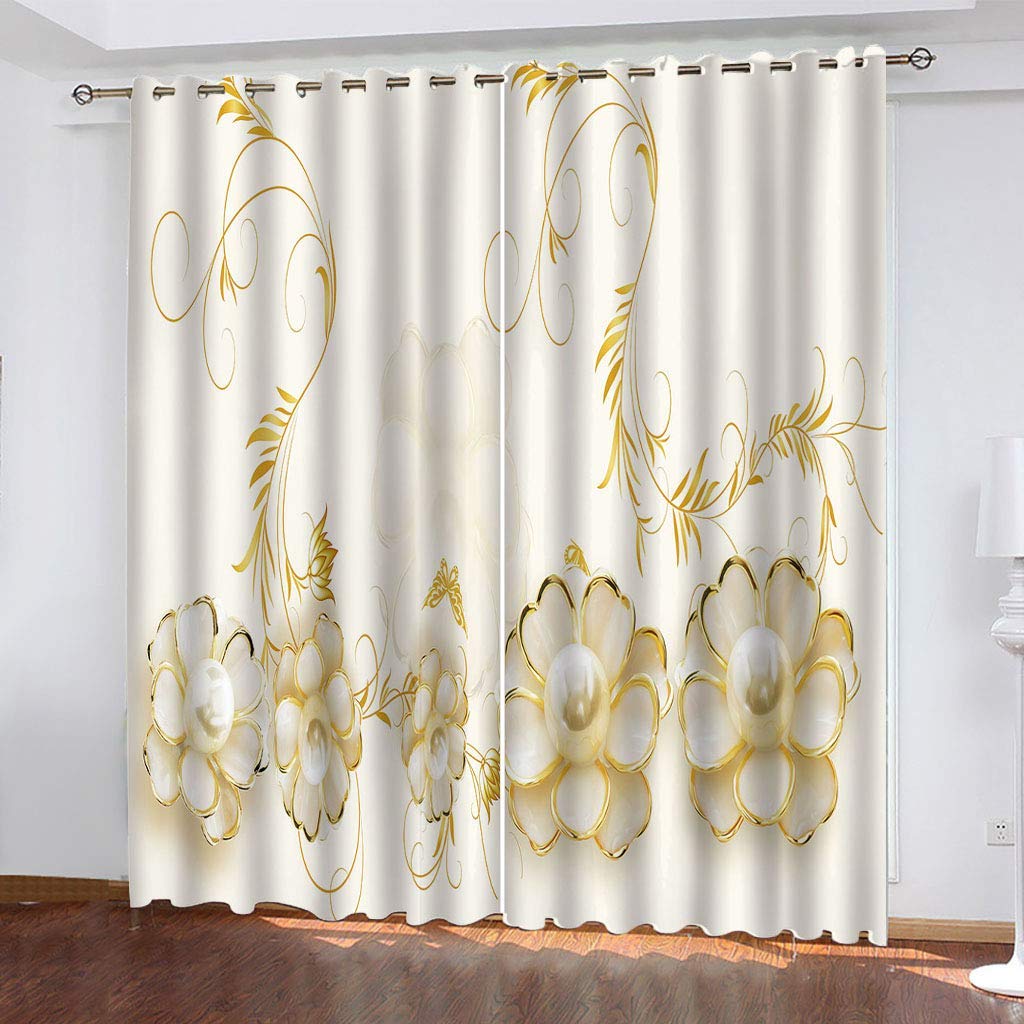 Maynuo Girls Golden Curtains For Bedroom 3D Carving Art Eyelet Top Curtain For 62X78inch Kids Window Treatments For Home Decoration Thermal